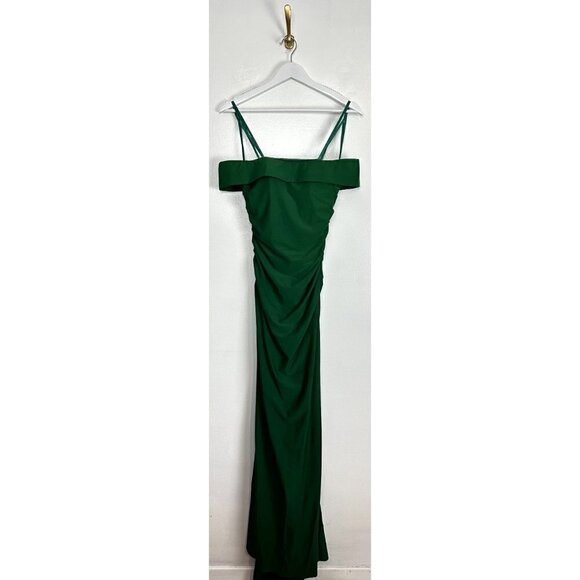 LA FEMME Off The Shoulder Elegant Long Evening Gown in Green Size US 0 - Picture 2 of 7
